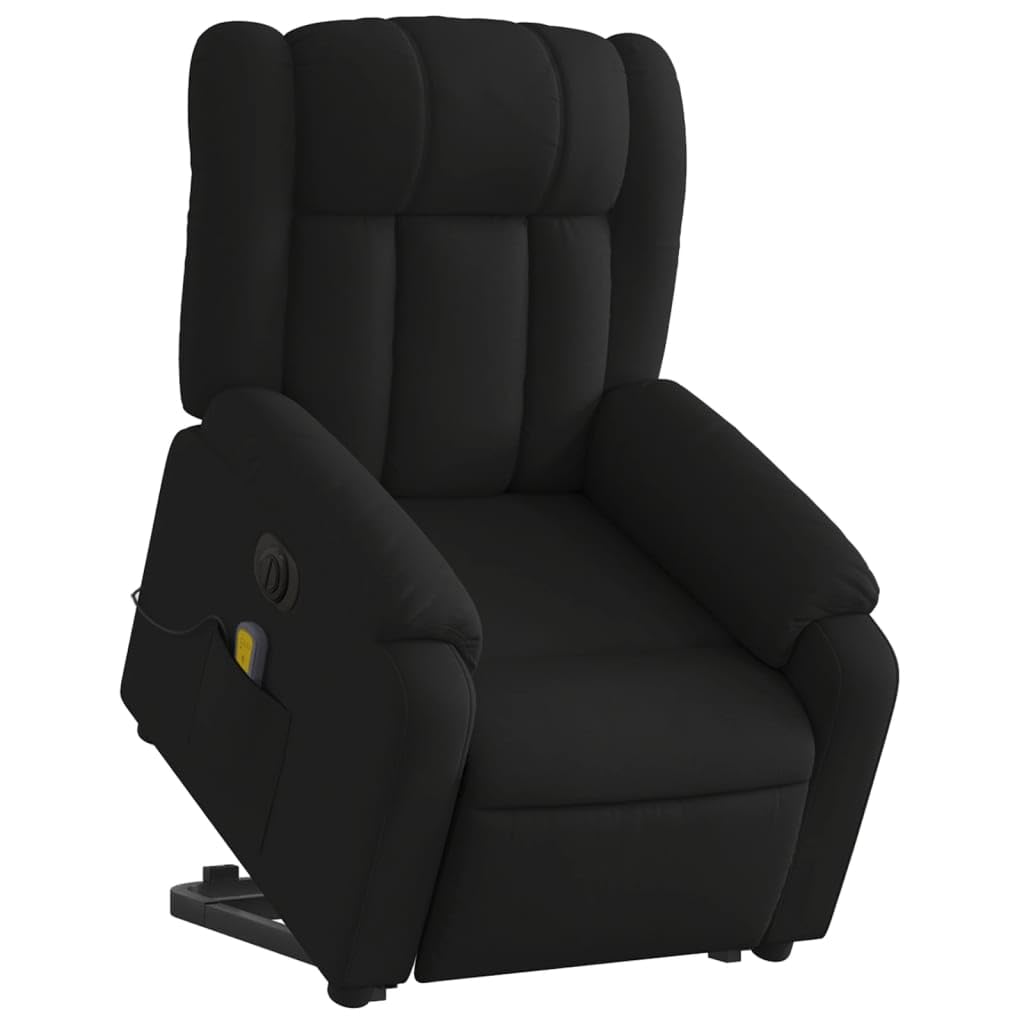 Sillón elevador eléctrico reclinable de tela negra con 6 puntos de vibración y función de elevación, cómodo y estable para relajación y bienestar