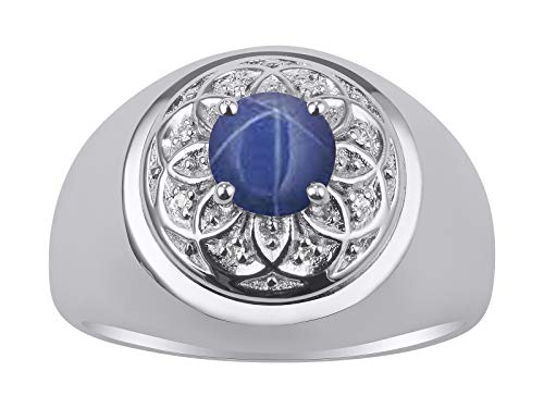 Image of Rylos Men's Designer Gypsy Ring with 7MM Round Gemstone & Diamond - Birthstone Rings in Sizes 8-13 in Sterling Silver