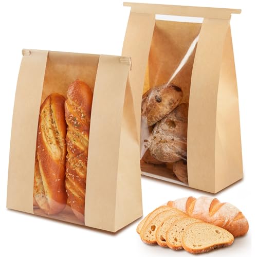 Bolsas de pan de papel kraft Ohuimrt con ventana de 13.7 pulgadas para panadería casera de masa madre 2