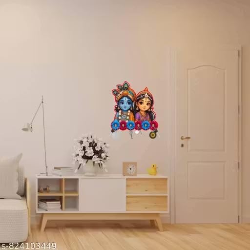 Image of Vintage Collection Wooden Key Holder for Wall, Wall Mounted Key Stand with Hooks, Hanging Rack for Living Room, Office and Door (Radhe Krishna Keyholder)