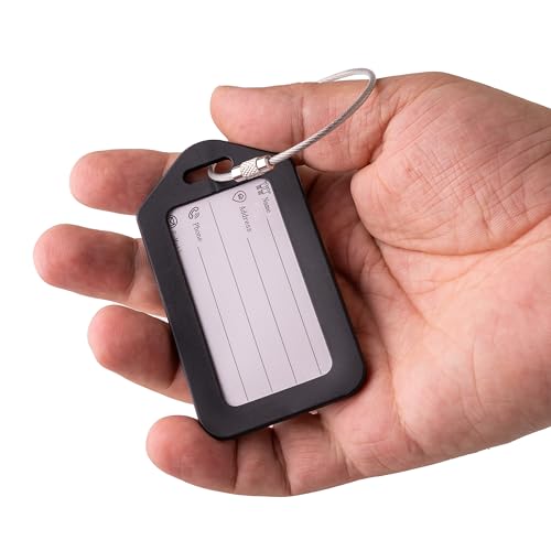 Kofferanhänger mit Adressschild, 2 Pack, in Schwarz, Kunststoff Schild, für Flugreise, Kreuzfahrt, Koffer Tag Gepäckanhänger, Namensschild, Adressanhänger, Taschenanhänger, Reise ID Etikett Aufhänger