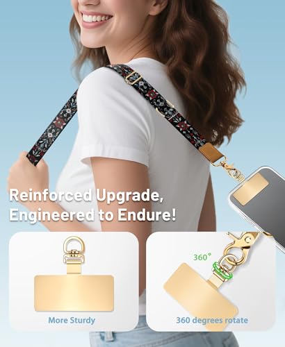 Image of Yonlevres Phone Lanyard Crossbody Strap Wrist Neck Adjustable Women Boho | Cell Phone Lanyard for Travel and Daily, Fit Keys and ID Badges, Not Block Charging, Work with Full-coverage Phone Case, Gift