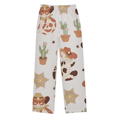 Western Cat Boys Pants Boys Athletic Pants Long Pant for Boywith Pockets Wide-Leg Size 6-14Y