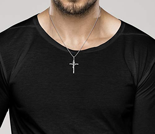 Miabella Rhodium Plated 925 Sterling Silver Small or Large Crucifix Necklace for Men Women, Cross Pendant with Rope Chain, Made in Italy4