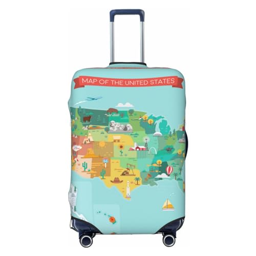 Travel Luggage Cover Protector - Usa Tourist Map With Famous Landmarks Washable Suitcase Covers For 18-32 Inch Luggage