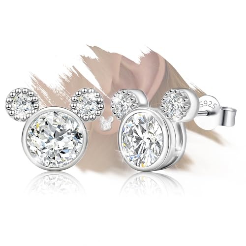 Mouse Earrings Sterling Silver Cute Animal Stud Earrings for Women Hypoallergenic Cubic Zirconia Lovely Earring for Sister
