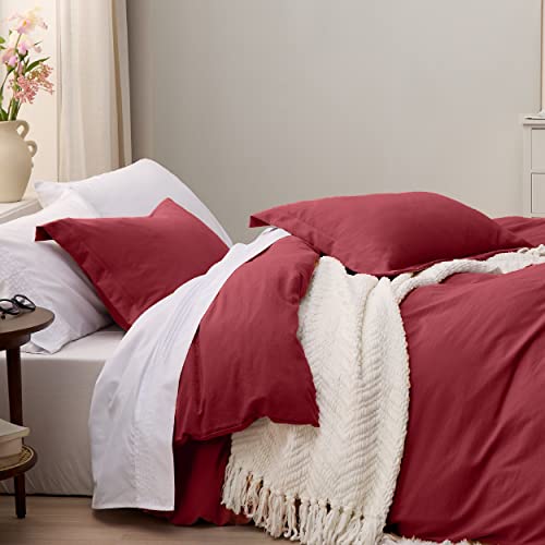 Image of Bedsure Red Duvet Cover Queen Size - 3 Pieces Prewashed Cotton-Like Polyester Extra Soft Bedding Set, Includes 1 Duvet Cover 90x90 Inches with Zipper Closure & 2 Pillow Shams, Comforter Not Included