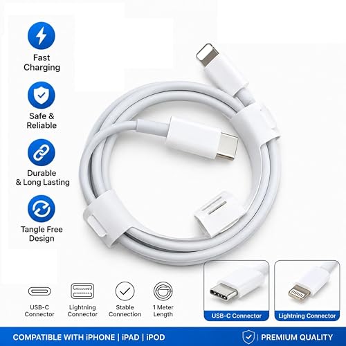 Image of AINE PD Cable for iPhone Port To USB-C Fast Charging PD Cable compatible with iPhone 14 /13 /12 /11 /X /XS /XR /8 Plus & iPad Original Speed