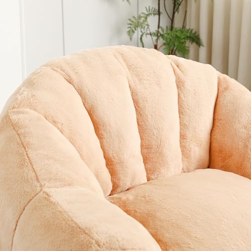 Image of Bean Bag Chair with Arms for Adults - Furry Lazy Sofa, Armrests Stuffed High-Density Foam Filler Chair, Small Cozy Reading in Bedroom Living Room and Dorms (Brown)