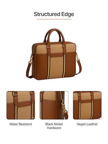 Image of Vegan Leather Laptop Messenger Bag for Men & Women | 15.6 Inch Office Shoulder Bag with Padded Laptop Compartment Multi-Pocket Travel Satchel Adjustable Strap Business Bag | Alls