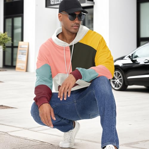 Men's Fashion Hoodies Techwear Color Block Long Sleeve Sweatshirts Unisex Lightweight Colourful Hoodie Pullover