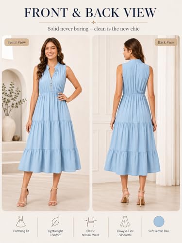 Image of BROVAVE Womens 2026 Summer Sleeveless Shirt Dress Collar Striped V Neck Casual Midi Dresses