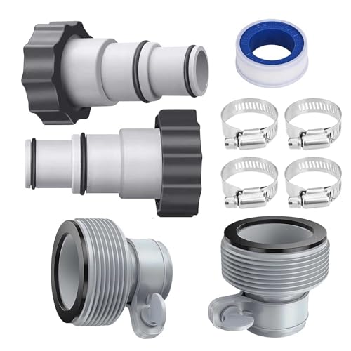 Pool Hose Adapter for Intex Above Ground Pools Pump - 1.25 Inch to 1.5 Inch Reducer Connector Compatible with Sand Filters Saltwater Systems Pack of 4 with Clamps (4 A+B - Adapter)