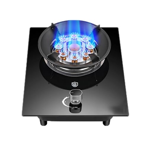 Estufa De Gas For Camping, Placa De Gas De 1 Quemador, Quemador De Alto Fuego De 5,2 KW Y 9 Cavidades, Con Kit De GLP/GN, Encimera De Vidrio Templado(NG)