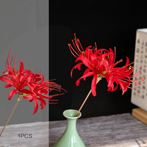 Image of Lycoris Radiata Hair Stick,Red Spider Lily Hair Pin Chinese Japanese Hair Styling Pin Handmade Realistic Flower Hairpin Oriental Hair Accessories for Bridal Wedding Party Cosplay Decorations