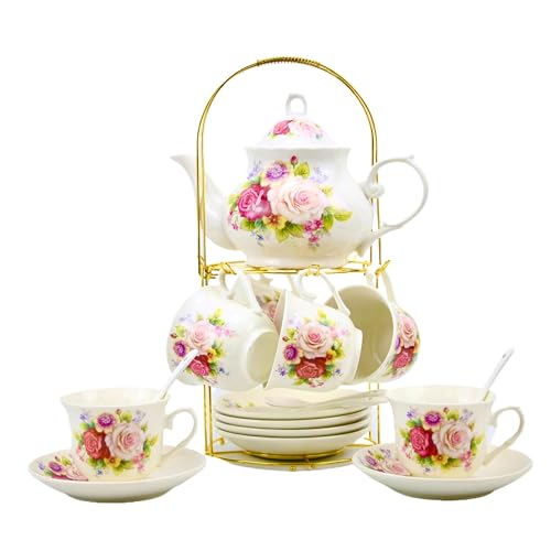 20-Pieces Porcelain Bone china Tea Sets,Gold Rim Coffee Set with ...