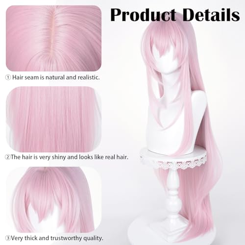 Image of LABEAUTE Long Pink Anime Cosplay Wig with Bangs for Women Girls, Heat Resistant Synthetic Wig for Halloween Costume Party Daily Wear with Adjustable Breathable Cap