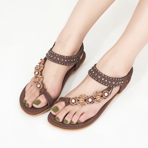 Image of Alicegana Womens Sandals Dressy Flats: Bohemian Summer Comfortable Split Toe Shoes Walking Vacation Gladiator 2026