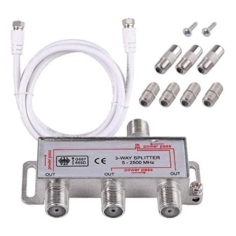 Neoteck 3 Way Sky Cable Splitter Satellite TV Aerial Cable Splitter Kit F Connector Male to Female Broadhand Splitter with 1.5m Coax Cable F Plugs Cover