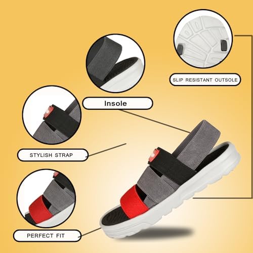 Image of ARCHID Red Grey Kids Sandal Soft EVA Sole Stylish Sandals for Kids with Back Strap Comfortable and Light Weight SandleWith Anti Skid and Waterproof Technology For Everyday use for Boys