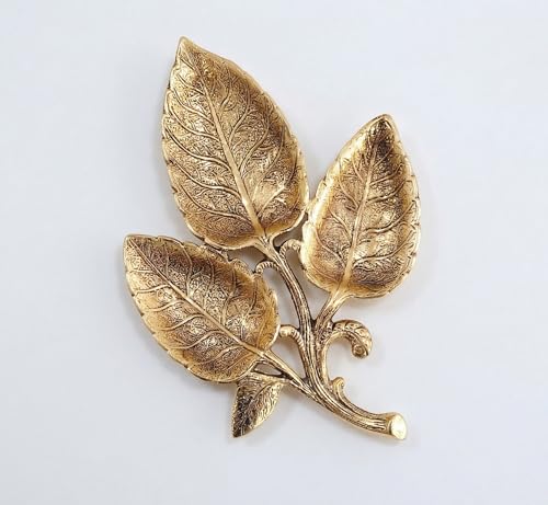 Image of Kridaykraft Metal Gold Polish Leaf-Shaped 3-Section Dry Fruit Tray, 17x17 cm, 250 gm, Decorative Serving Platter
