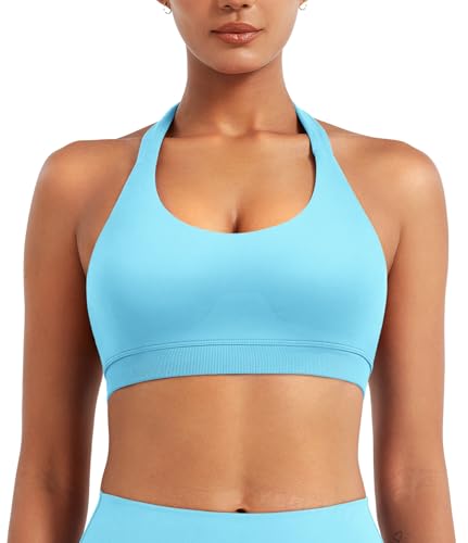 Image of YEOREO CoreFlex Women Halter Sports Bra Workout Seamless Padded Basic Bra Open Back Yoga Gym Crop Top