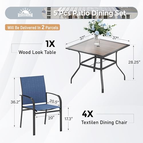 Image of SUNSHINE VALLEY Patio Dining Set for 4, 37 inch Metal Table & Blue Chairs