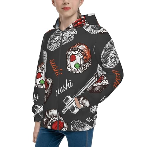 Japanese Sushi Hashi Kids Pullover Hoodies Boys Zip Up Sweatshirts Girls Athletic Clothes with Pocket