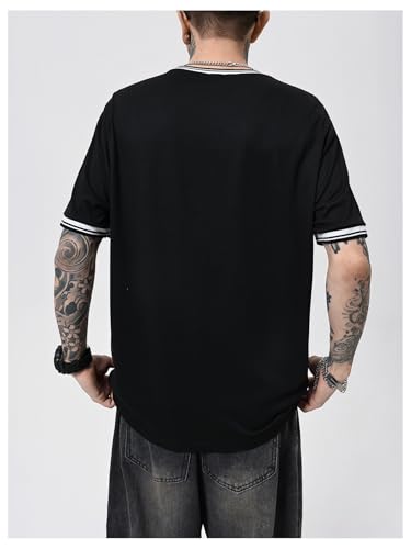 SOLY HUX Men's Crown Letter Print Striped Trim Tee Tops Short Sleeve Crew Neck Summer T Shirt4