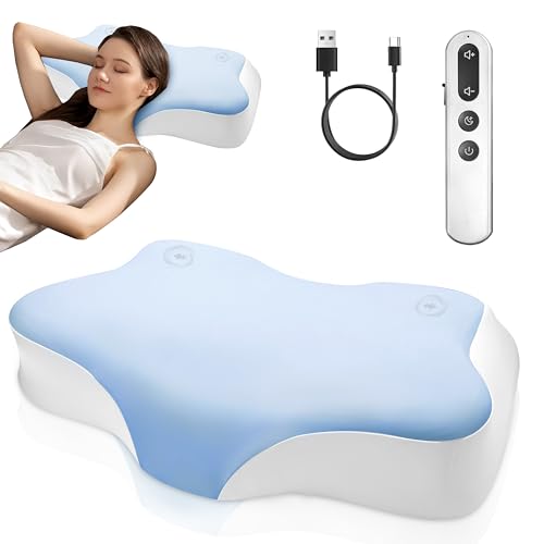 Beorhtmom Smart Sleep Pillow for Sleep Aid, Cooling Breathable Memory Foam Pillow, with Three Sleep Aid Sound Options (Ocean Waves, Alpha Waves, and beta Waves) and Blue Tooth(Blue)