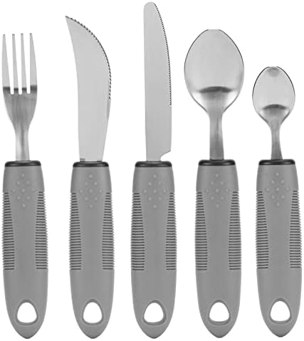 Special Supplies Adaptive Utensils, Stainless Steel Knife, Fork, Spoons with Non-Slip Rubber Handle for Hand Tremors, Arthritis, Parkinson’s or Elderly Use