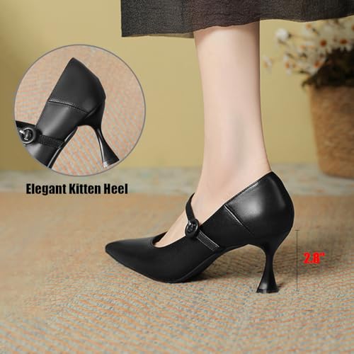 Elegance Pointed Toe Pumps for Women's Leather Kitten Heel Skinny High Heel Slip On Stiletto Dress Mary Jane Shoes for Party Wedding Gala4