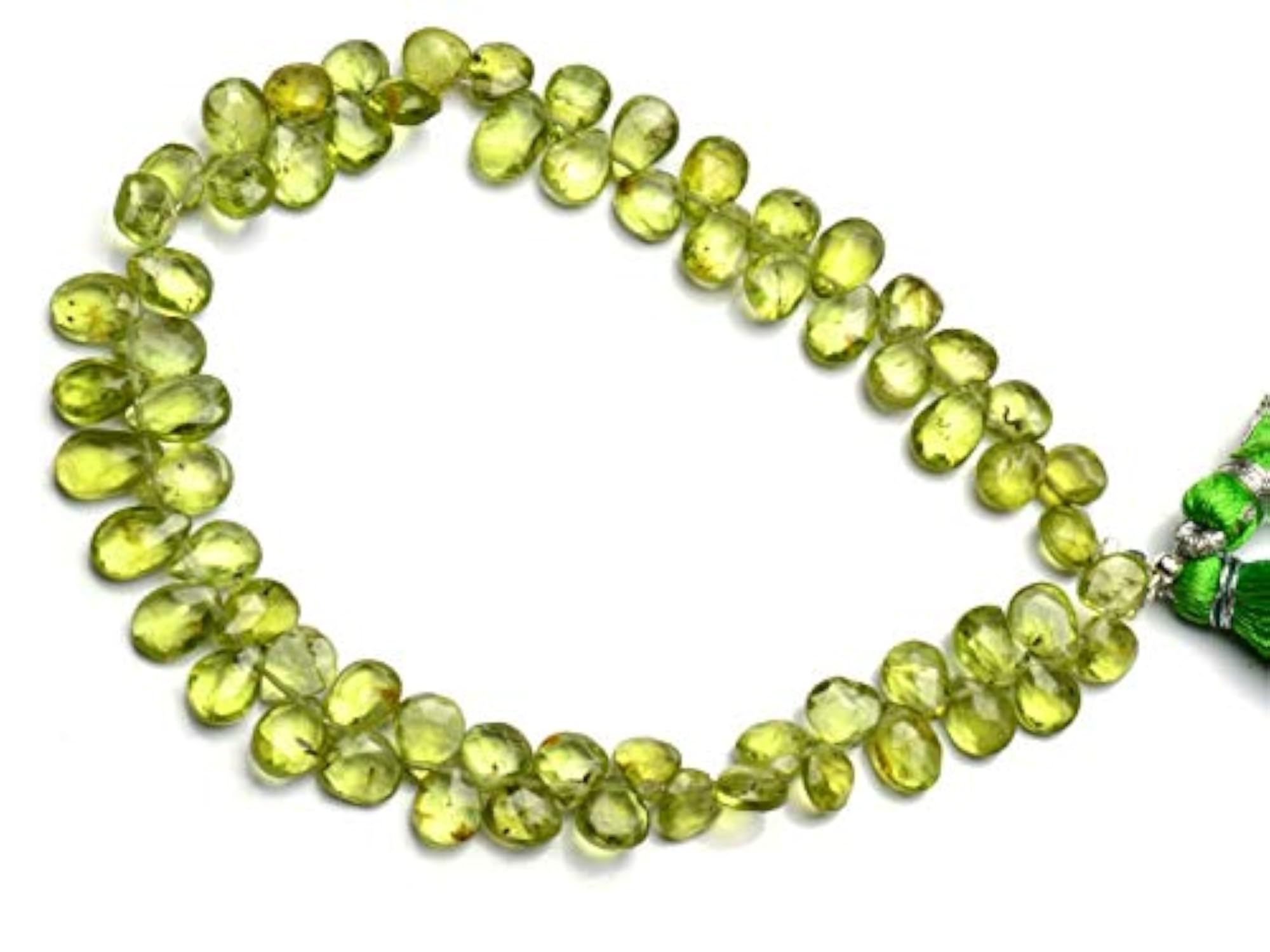 Unisex 8 Inch Peridot 6X4-7X5Mm Pear Shape Faceted Cut Stones for Jewellery Making