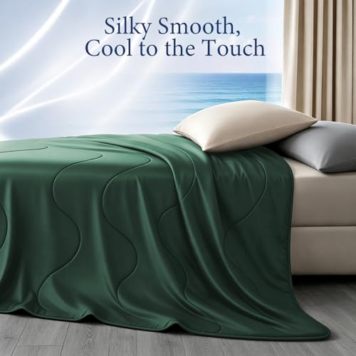 Image of Cooling Comforter for Hot Sleepers, Twin 68x90, Dark Green | Cooling blanket feel, Q-Max >0.4 cool touch, double-sided cooling, Sorona fill, for night sweats, lightweight & breathable