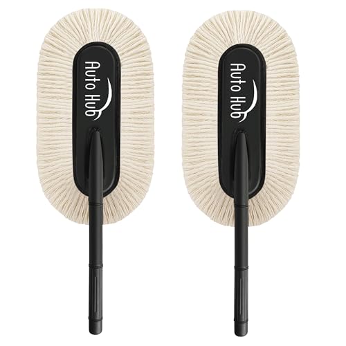 Image of Auto Hub Car Duster - Lint-Free & Scratch-Free Car Cleaner Brush with Long Handle - Car Dust Cleaner Features Paraffin Wax Coating for 2X Better Cleaning Performance - Car Cleaning Brush - Pack of 2