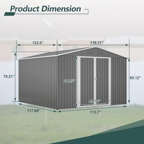 Image of YOPTO 10x10 FT Outdoor Storage Shed,Metal Shed W /Updated Frame Structure & Lockable Door,Garden Tool House W /Air Vent & Sloped Roof,for Backyard,Patio,Lawn,Grey