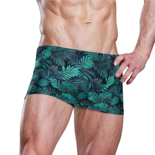 Palm Leaf Green Mens Swim Trunk Swimwear Bathing Suit Swim Brief Square Leg Board Short S B04038083