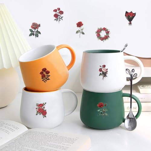 Image of Transparent Flora Scrapbook Stickers Aesthetic Flowers Stickers(Red) | Transparent & Waterproof Sticker for Scrapbook Journal Water Bottle Kindle, DIY Crafts, Party Supplies