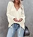 LAMISSCHE Satin Blouses for Women Oversized Bell Sleeve Silver Tops Sexy Deep V Neck Sequin Tunic Shirt(Dusty White,XL)