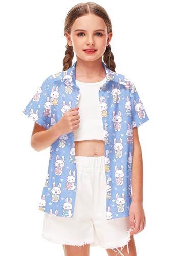 Image of Remimi Unisex Kids 4th of July Button Up Shirt Boys American Flag Print Hawaiian Beach Short Sleeve Tops 5-14 Years