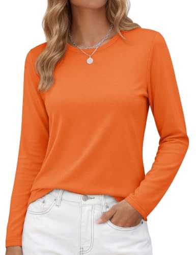 Image of YUCOLEN Long Sleeve Shirts for Women Cotton Crew Neck Casual Tops Fall