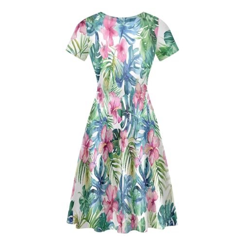 Image of HUGS IDEA Womens Puffy Swing Midi Dress Round Neck Short Sleeve Party A-Line Dresses