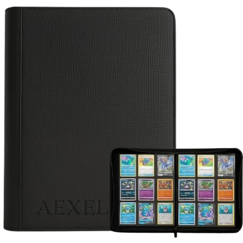 Image of Premium Trading Card Zipper Binder 360 Card Capacity 9 Pocket Pu material For Trading Cards, Sports Cards, TCG Cards (Jet Black)