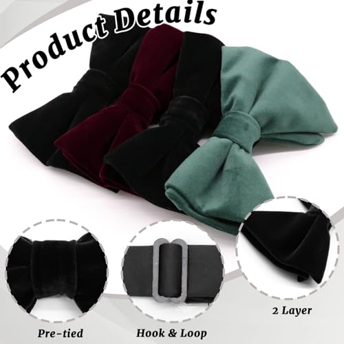 Image of Luckyvestir Velvet Bow Tie Oversized Bow Ties for Men Adjustable Black Clip on Bowtie for Tuxedo Shirt Wedding Prom