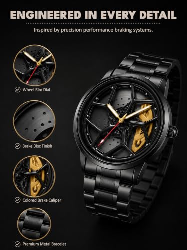 Image of V2A Men's Analog Automotive Inspired Wheel Rim Design Wrist Watch