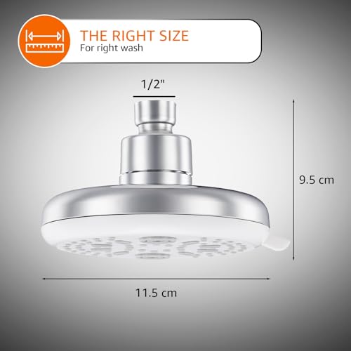 Image of Amazon Basics Shower Head for Bathroom | Round Multifunction 5-Spray Overhead Shower | Wall Mount Bathroom Shower with Pause Function, Chrome Finish, 4.5 Inches