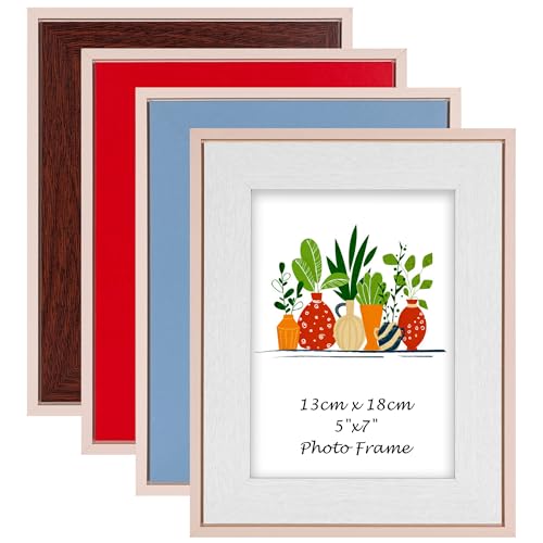 QUTREY 5x7 Kids Picture Frames Set of 4, Assorted Color 5 x 7 Photo Frames for 5 by 7 inch Pictures for Tabletop and Wall Collage