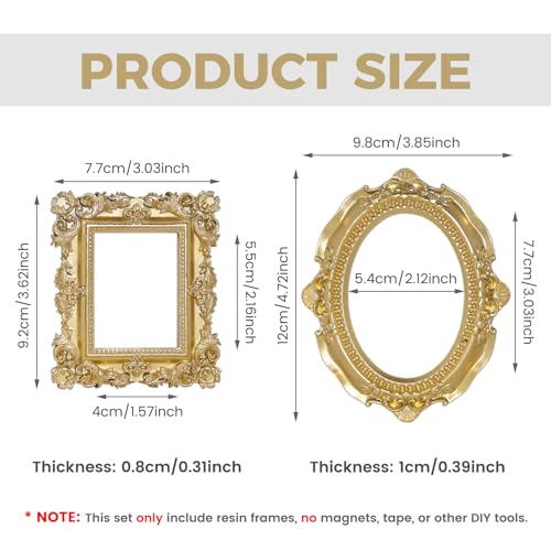 Image of 6 Pcs Mini Frames, Gold Small Vintage Picture Frames Antique Resin Photo Frame for DIY Craft Galley Wall Hanging Jewelry Display Shooting Photo Props Christmas Decor (Without Backings)
