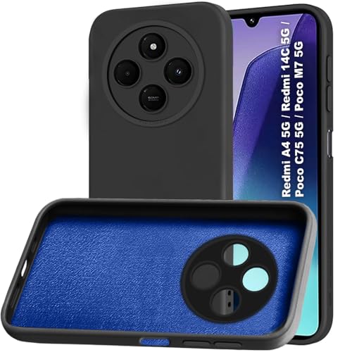 Image of TheGiftKart Liquid Silicon Back Cover Case for Mi Redmi A4 5G / Redmi 14C 5G / Poco C75 | Stylish Camera Protection Module | Micro-Fibre Lining Inside | Shockproof Back Case Cover (Silicone, Black)
