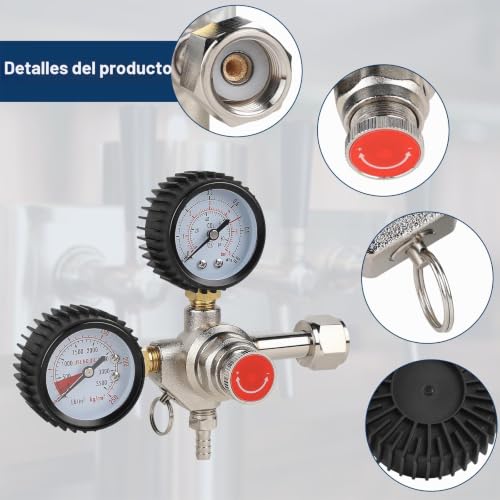 Miniatura 6 de Cprosp Regulador De Presión Co2, Regulador De Botella De Gas, Dióxido De Carbono Reductor De Presión Con Manómetro Doble W21.8 Para Máquina De Cerveza, Elaboración De Cerveza, Dispensador De Cerveza